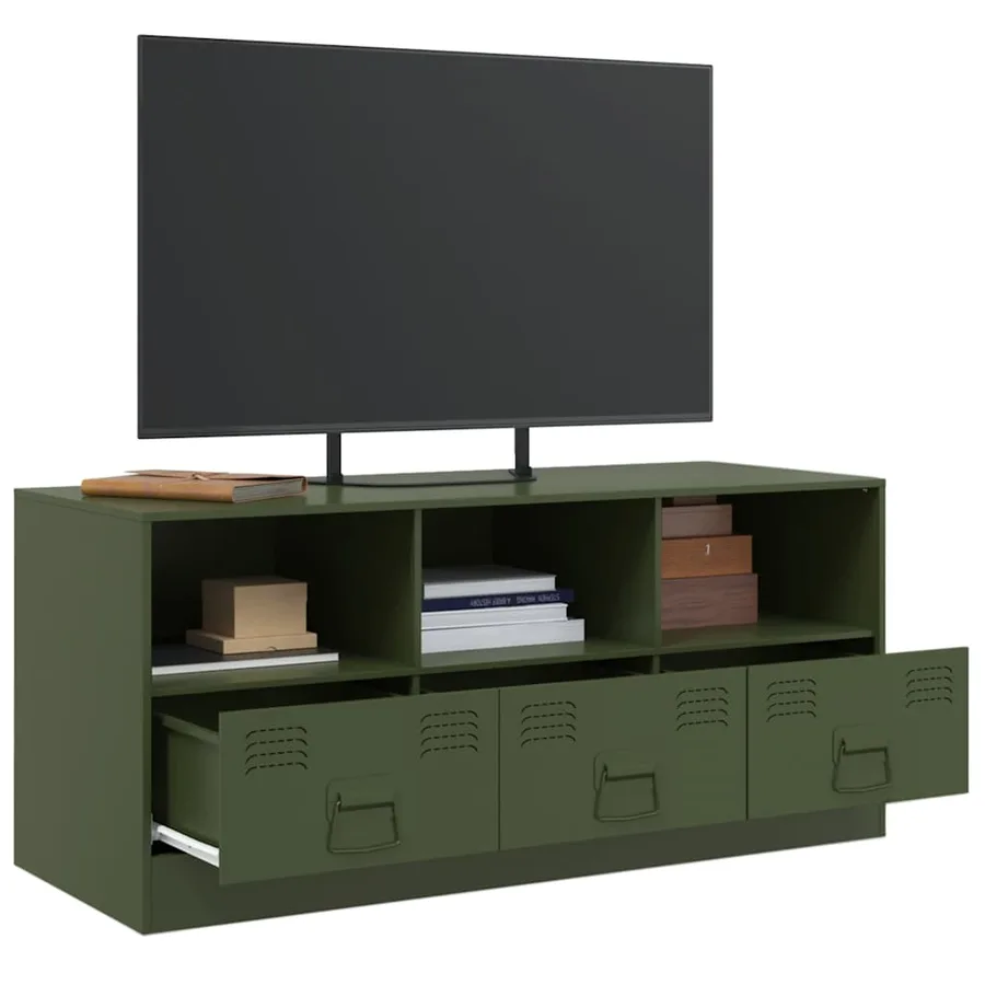 Meuble TV vert olive 99x39x44 cm acier - 5