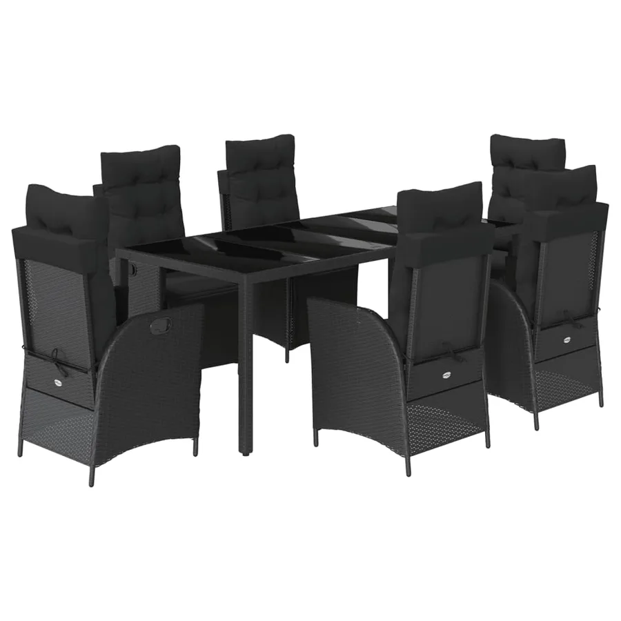 Ensemble à manger de jardin coussins 7pcs Noir Résine tressée - 2