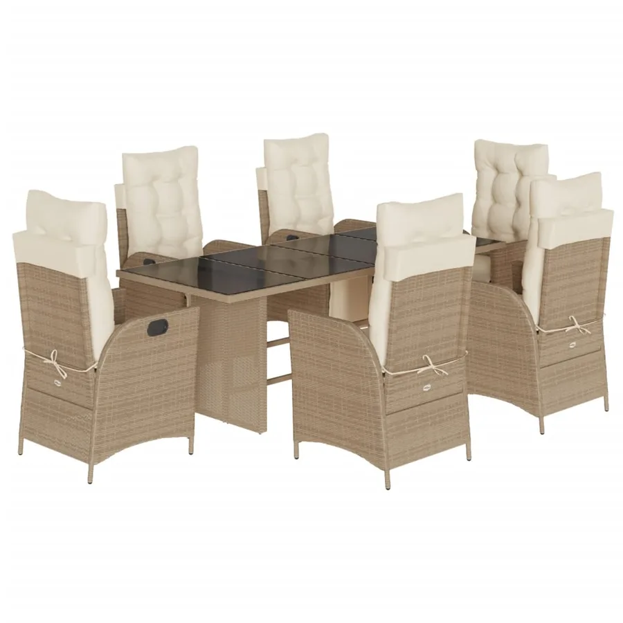 Ensemble à manger de jardin et coussins 7 pcs beige poly rotin - 2