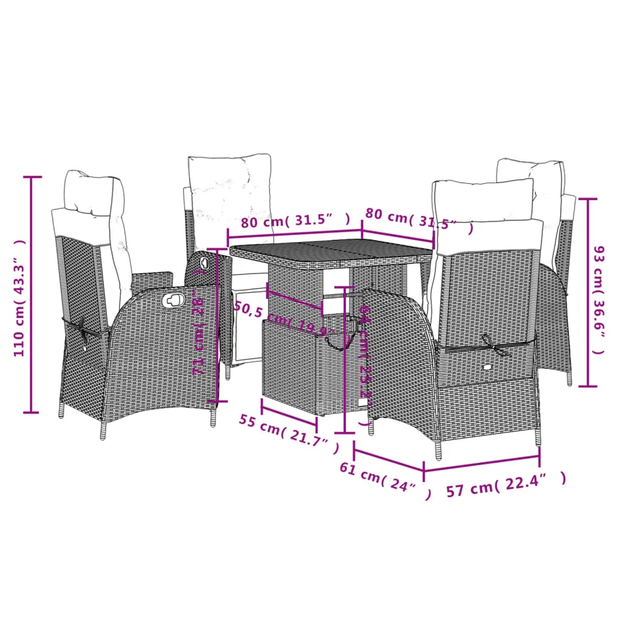 Ensemble à manger de jardin avec coussins 5pcs Beige poly rotin - 8