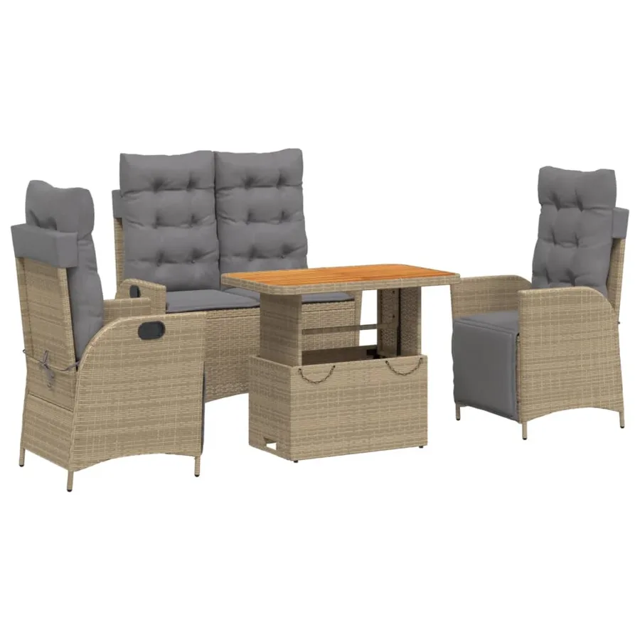 Ensemble à manger de jardin coussins 4 pcs beige résine tressée - 2