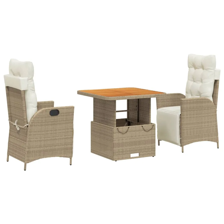 Ensemble à manger de jardin et coussins 3 pcs Beige poly rotin - 2
