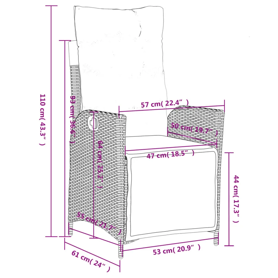 Ensemble à manger de jardin et coussins 3 pcs Beige poly rotin - 9