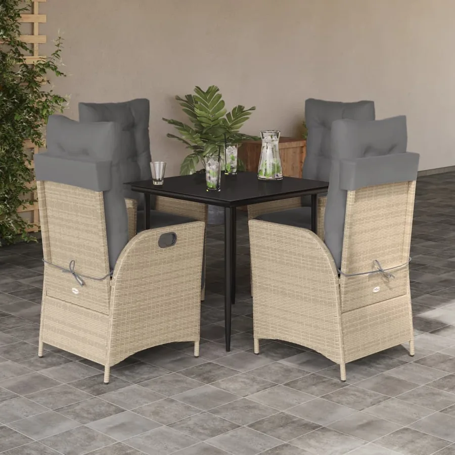 Ensemble à manger de jardin avec coussins 5pcs Beige poly rotin