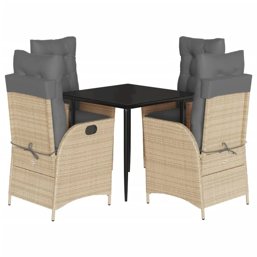 Ensemble à manger de jardin avec coussins 5pcs Beige poly rotin - 2