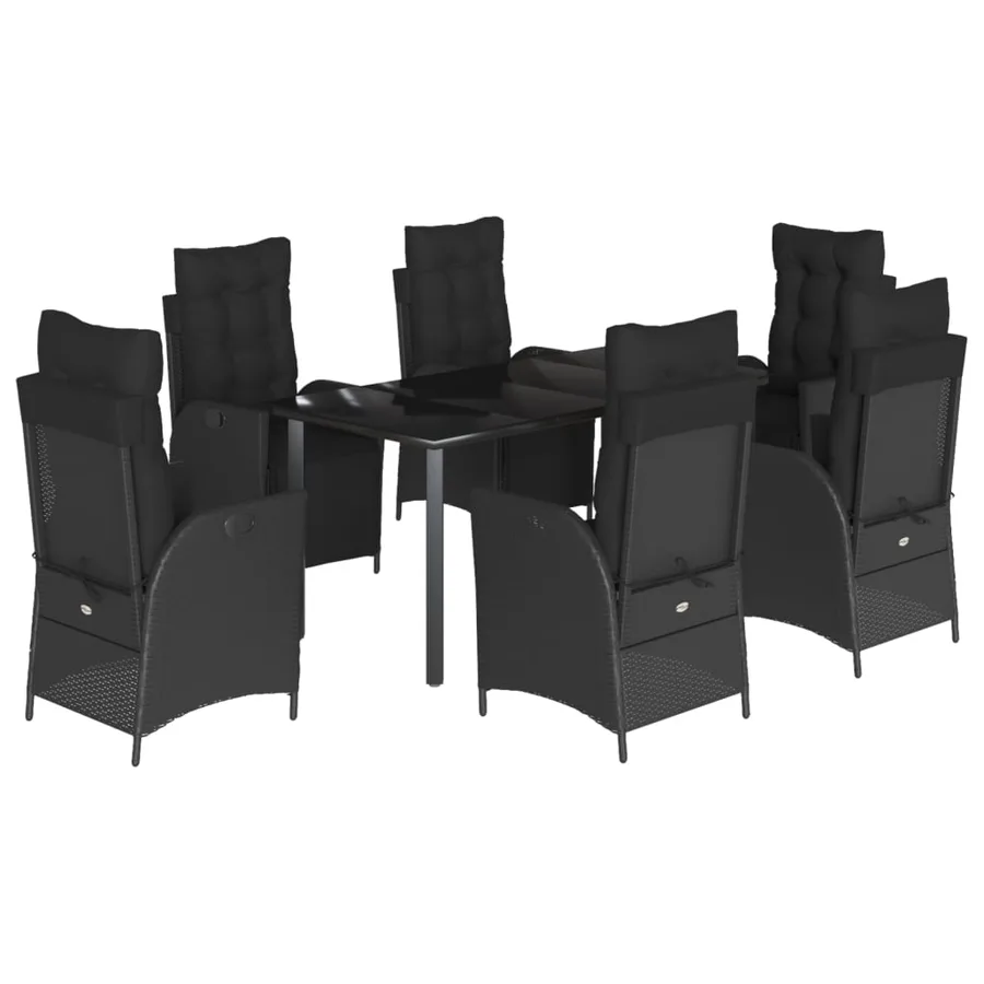 Ensemble à manger de jardin coussins 7pcs Noir Résine tressée - 2