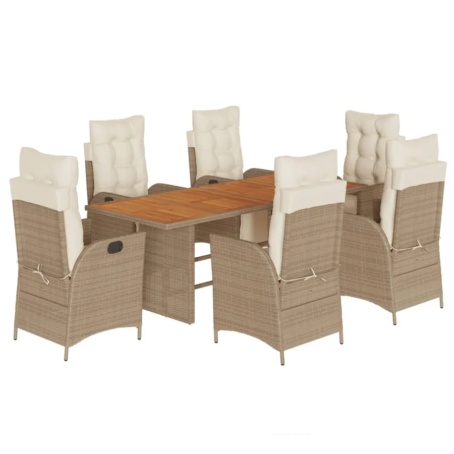 Ensemble à manger de jardin et coussins 7 pcs beige poly rotin - 2