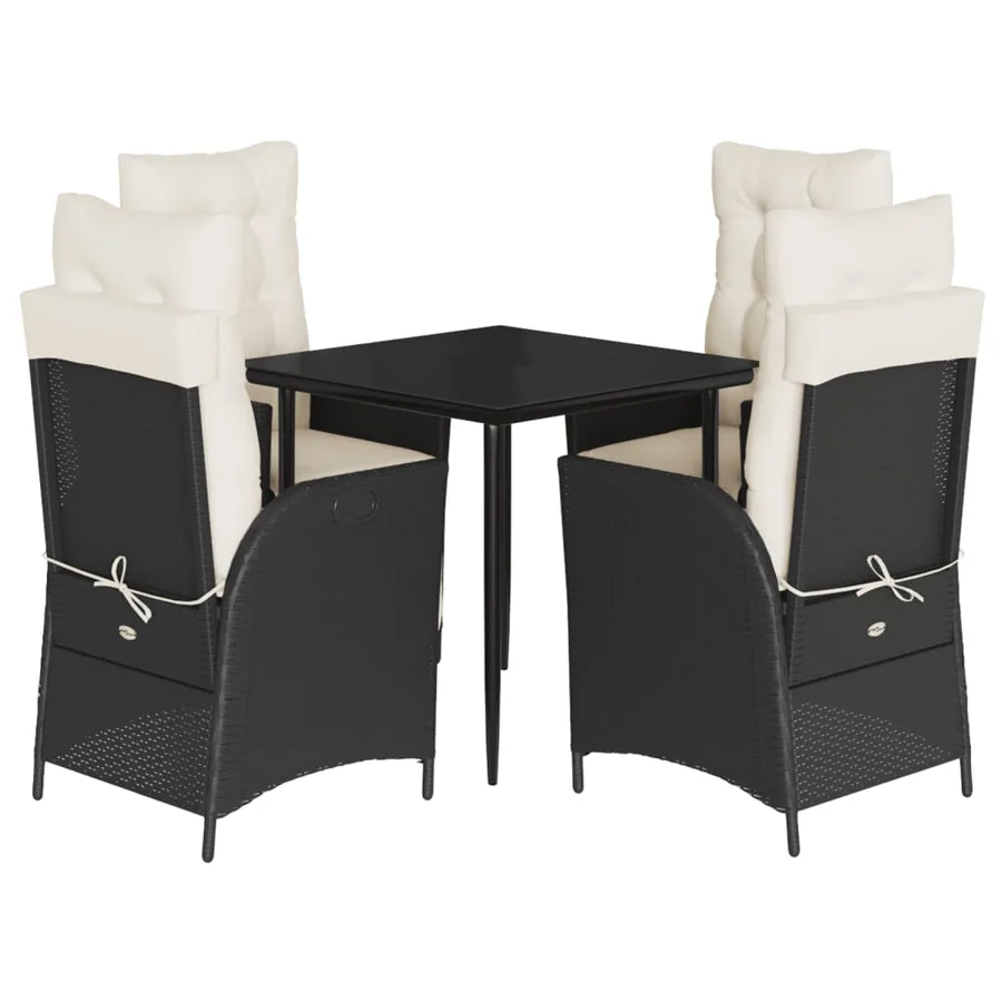 Ensemble à manger de jardin coussins 5pcs Noir Résine tressée - 2