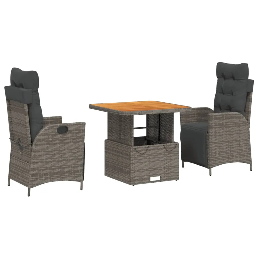 Ensemble à manger de jardin 3 pcs coussins gris résine tressée - 2
