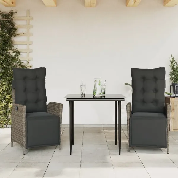 Ensemble à manger de jardin 3 pcs coussins gris résine tressée