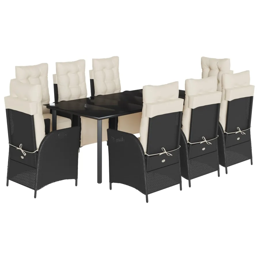 Ensemble à manger de jardin 9pcs coussins noir résine tressée - 2