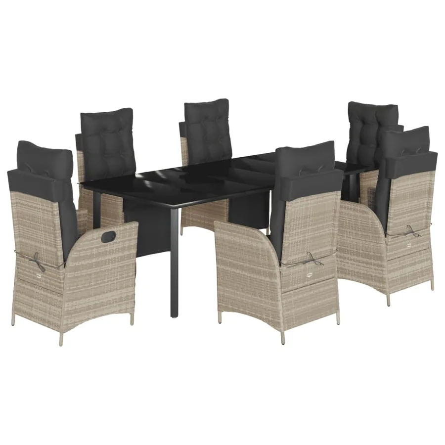 Ensemble à manger de jardin et coussins 7 pcs gris clair rotin - 2