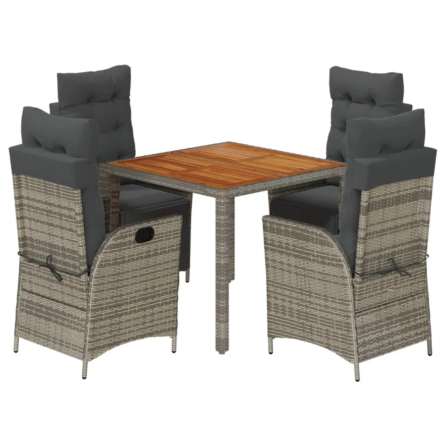 Ensemble à manger de jardin 5 pcs coussins gris résine tressée - 2