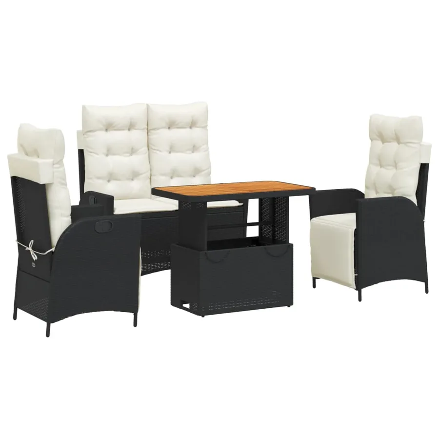 Ensemble à manger de jardin 4 pcs avec coussins noir - 2