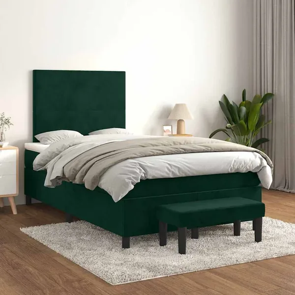 Sommier à lattes de lit et matelas Vert foncé 120x200cm Velours