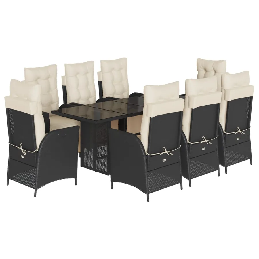 Ensemble à manger de jardin 9pcs coussins noir résine tressée - 2