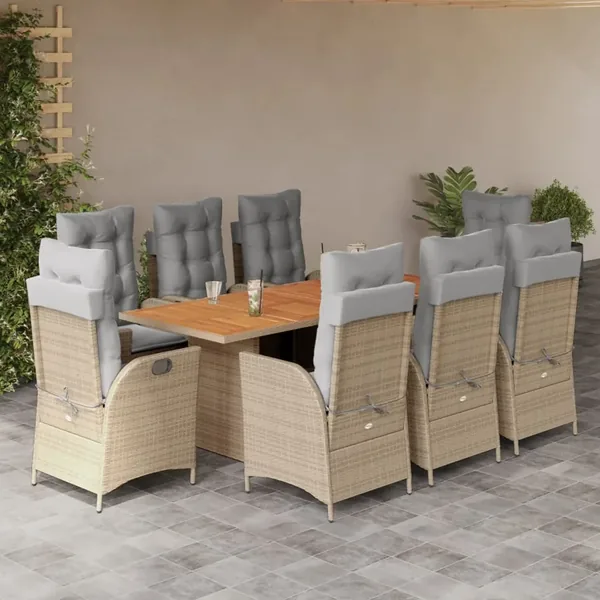 Ensemble à manger de jardin et coussins 9 pcs mélange beige