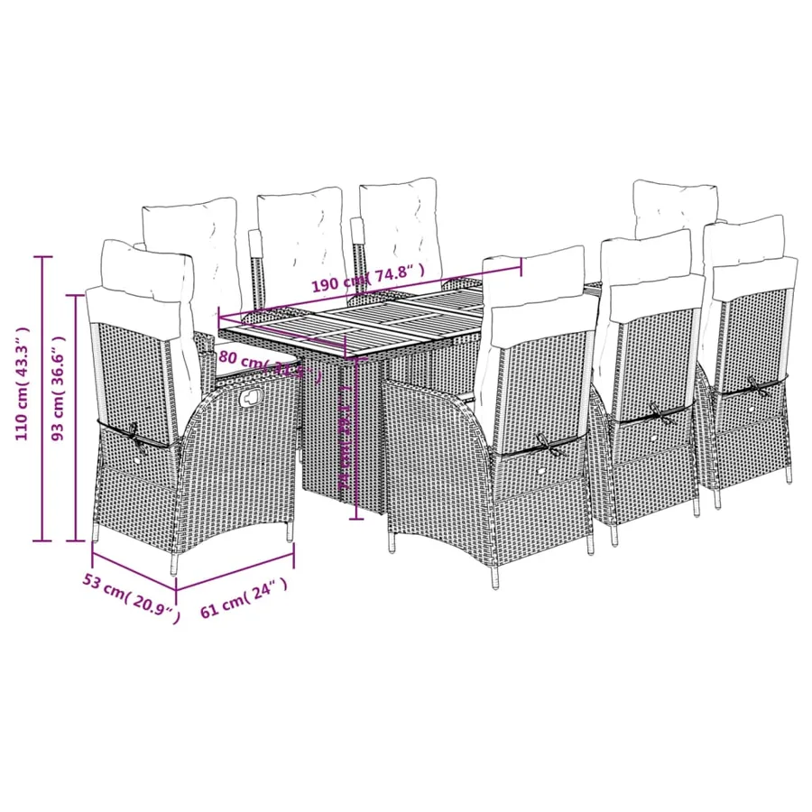 Ensemble à manger de jardin et coussins 9 pcs mélange beige - 12