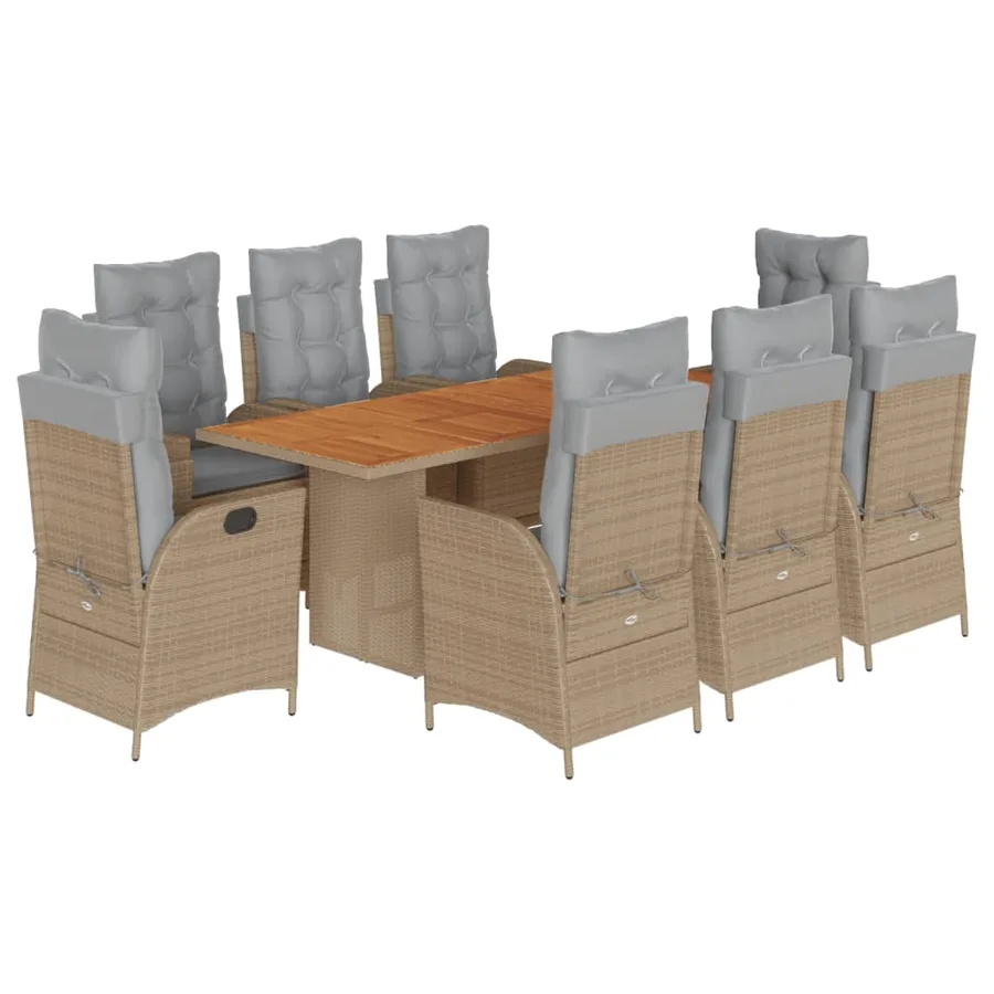 Ensemble à manger de jardin et coussins 9 pcs mélange beige - 2