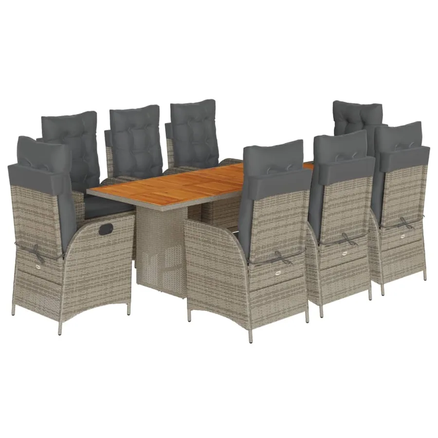 Ensemble à manger de jardin 9 pcs coussins gris résine tressée - 2