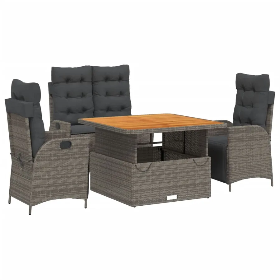 Ensemble à manger jardin 4pcs et coussins Gris Résine tressée - 2