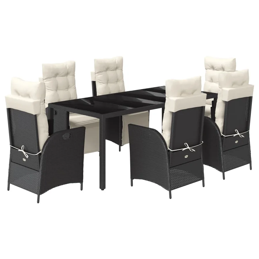 Ensemble à manger de jardin coussins 7pcs Noir Résine tressée - 2