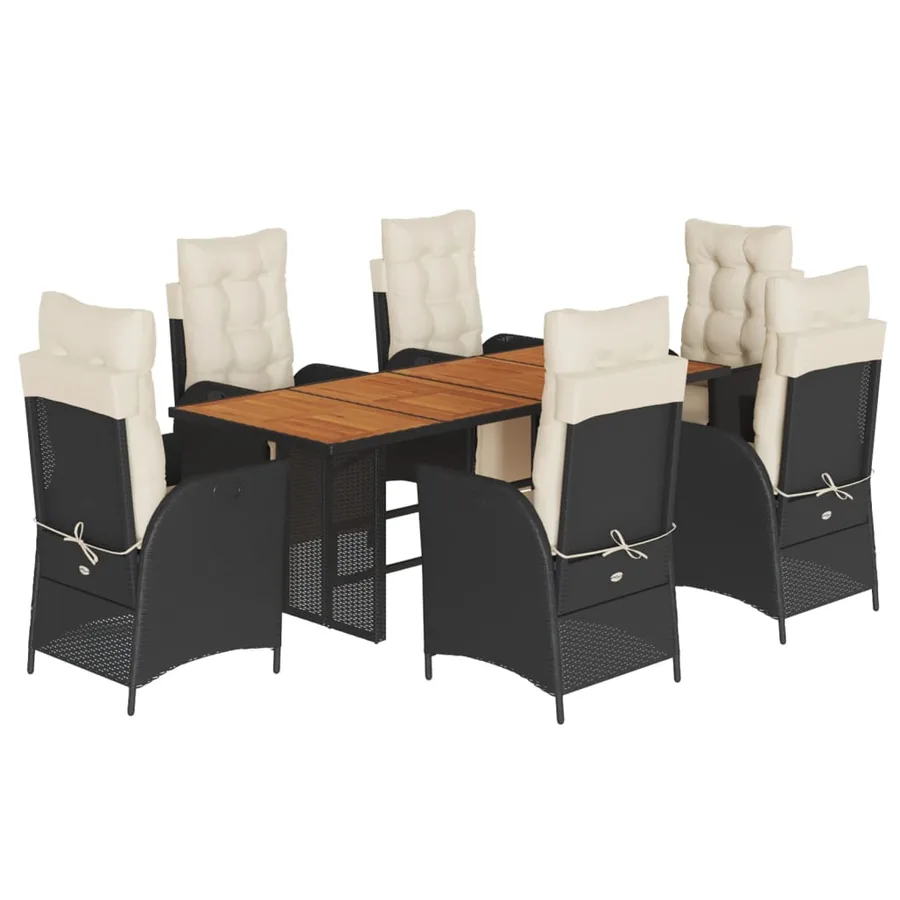 Ensemble à manger de jardin coussins 7pcs Noir Résine tressée - 2