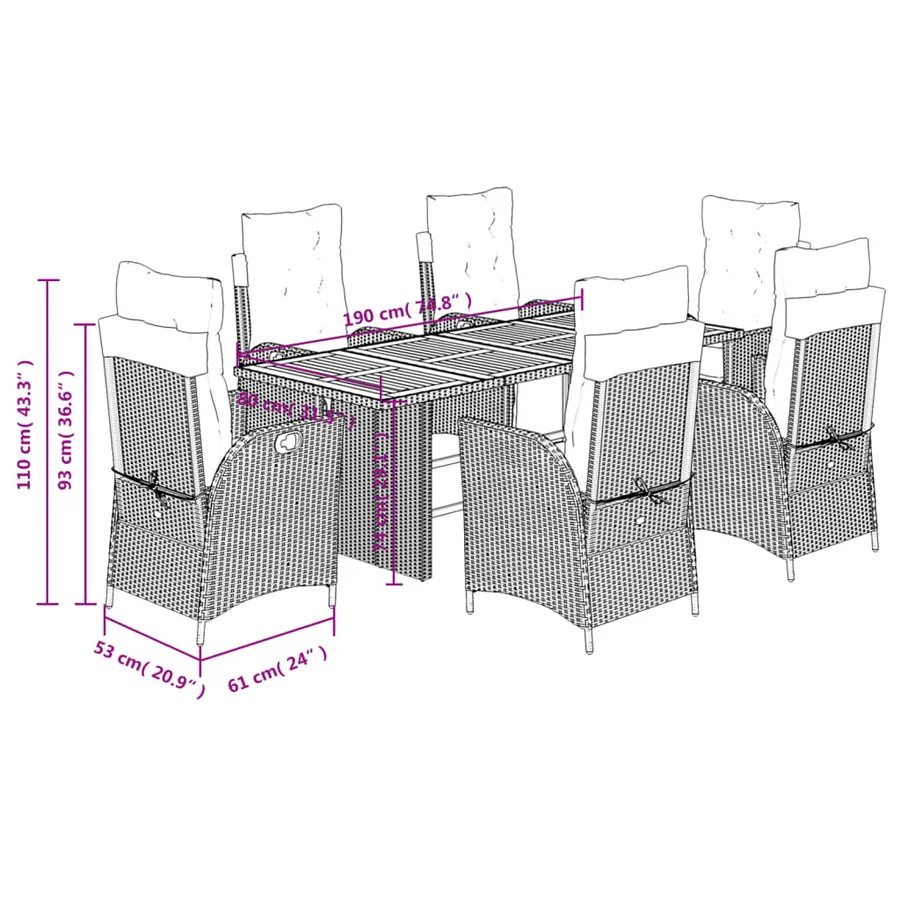 Ensemble à manger de jardin coussins 7pcs Noir Résine tressée - 9
