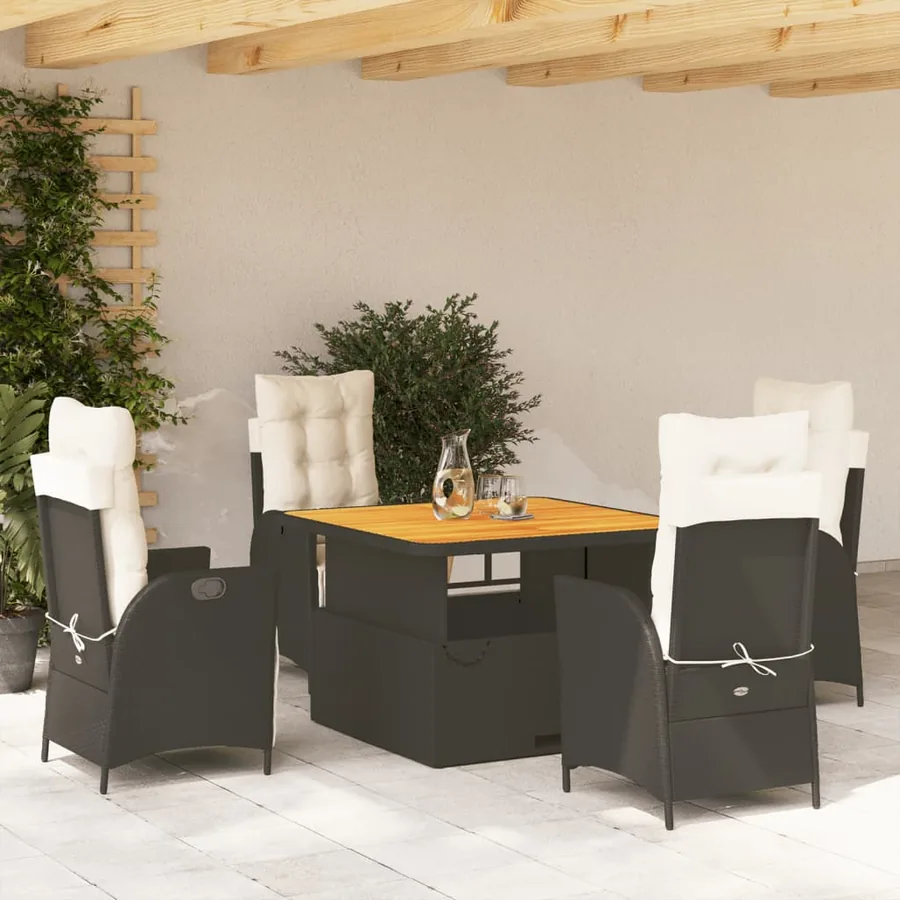 Ensemble à manger de jardin coussins 5pcs Noir Résine tressée