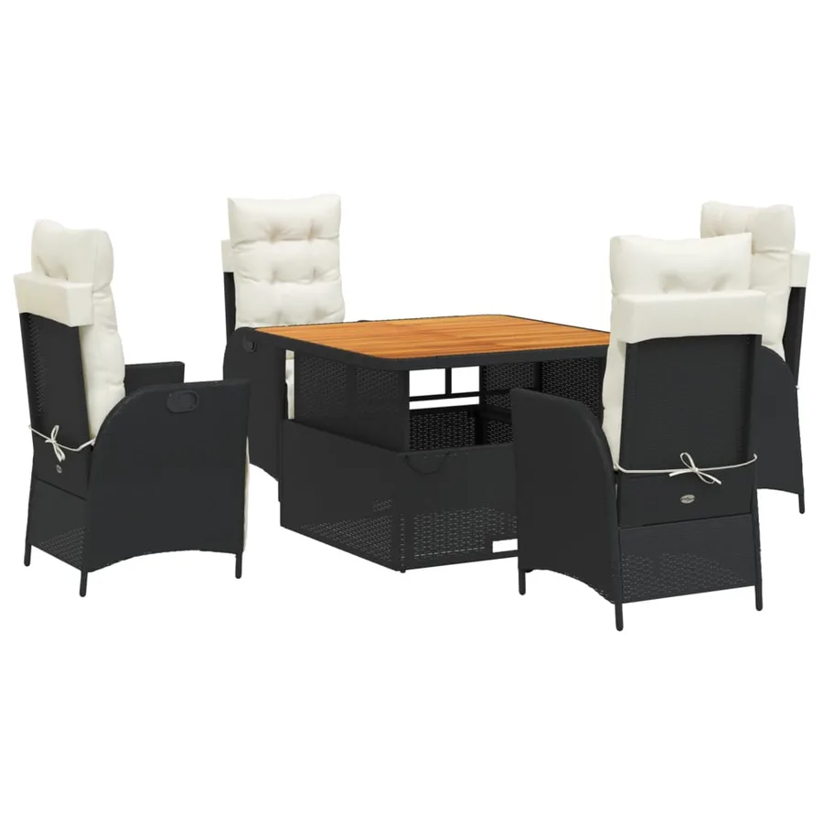 Ensemble à manger de jardin coussins 5pcs Noir Résine tressée - 2