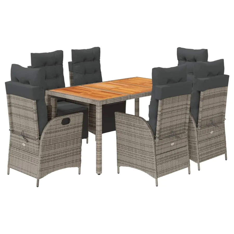 Ensemble à manger de jardin et coussins 7 pcs gris rotin - 2