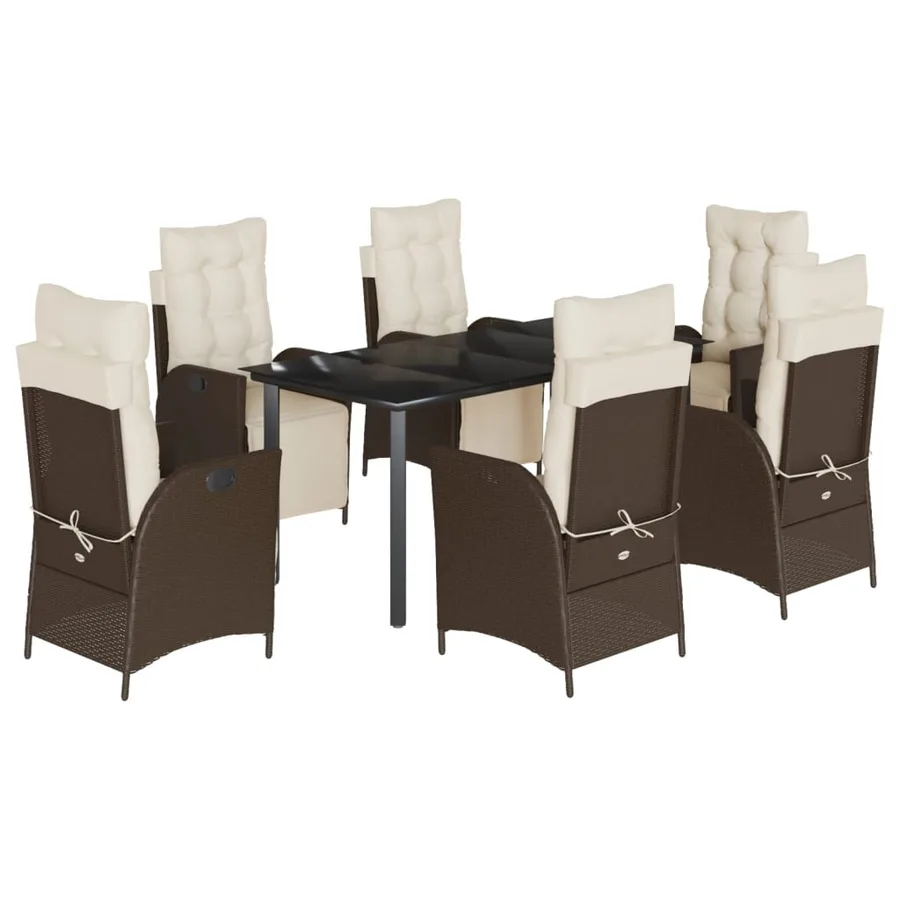 Ensemble à manger de jardin et coussins 7 pcs marron rotin - 2