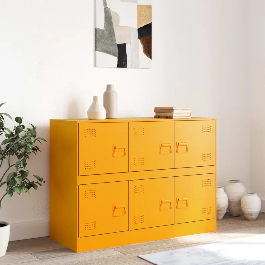 Buffet jaune moutarde 99x39x73 cm acier - 3