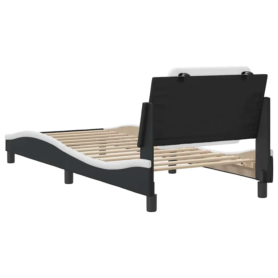 Cadre de lit sans matelas Zadar noir et blanc 90x190 cm similicuir - 6