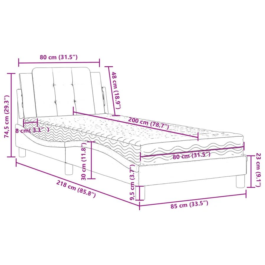 Cadre de lit sans matelas Zadar marron 80x200 cm similicuir - 11