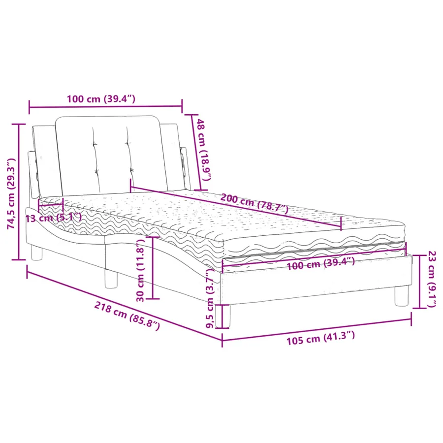Cadre de lit sans matelas Zadar marron 100x200 cm similicuir - 11