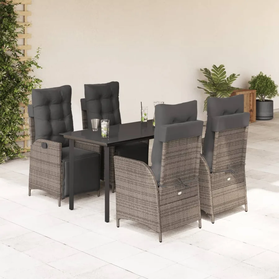 Ensemble à manger de jardin 5 pcs coussins gris résine tressée