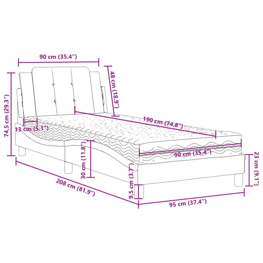 Cadre de lit sans matelas Zadar blanc 90x190 cm similicuir - 11