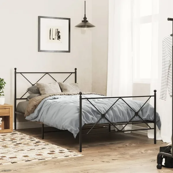 Cadre de lit métal sans matelas avec pied de lit noir 100x190cm