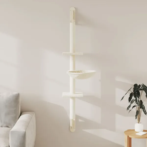 Arbre à chat mural avec griffoir crème 142,5 cm