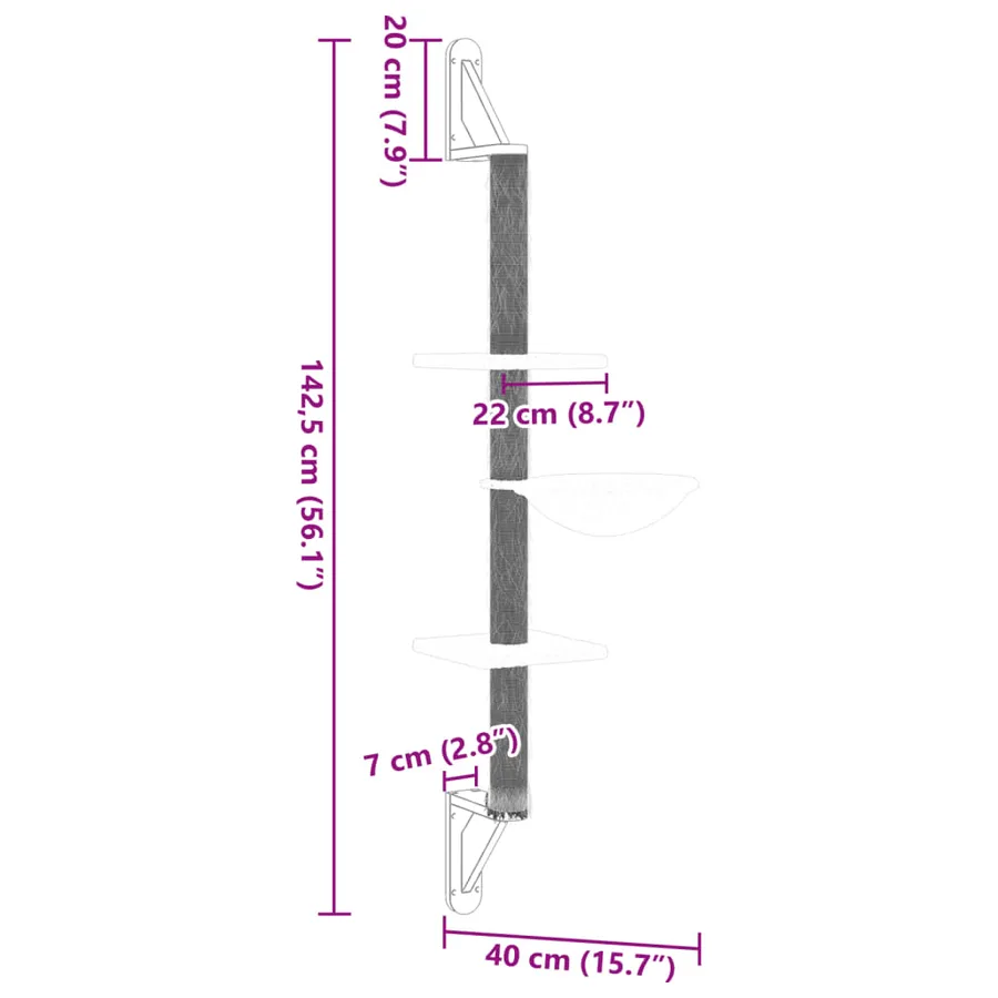 Arbre à chat mural avec griffoir crème 142,5 cm - 7