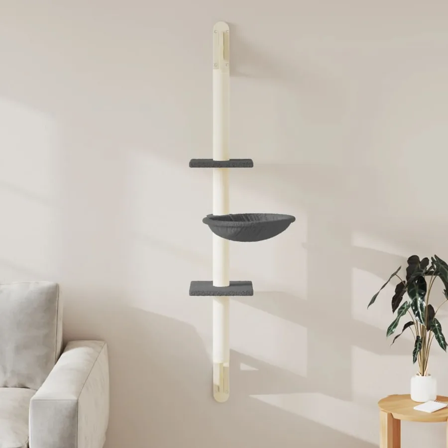 Arbre à chat mural avec griffoir gris foncé 142,5 cm