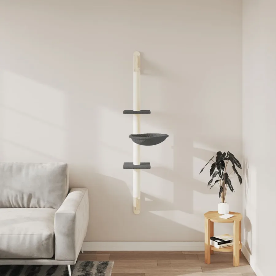 Arbre à chat mural avec griffoir gris foncé 142,5 cm - 3