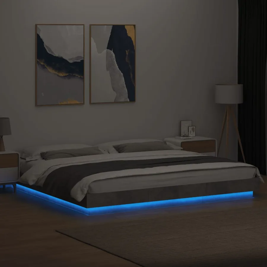 Cadre de lit et lumières LED sans matelas gris béton 180x200 cm - 4