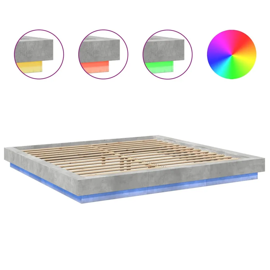 Cadre de lit et lumières LED sans matelas gris béton 180x200 cm - 8
