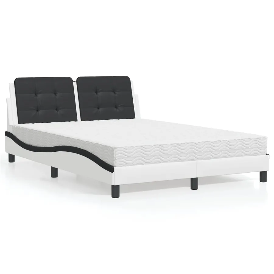 Lit avec matelas Zadar blanc et noir 140x200 cm similicuir