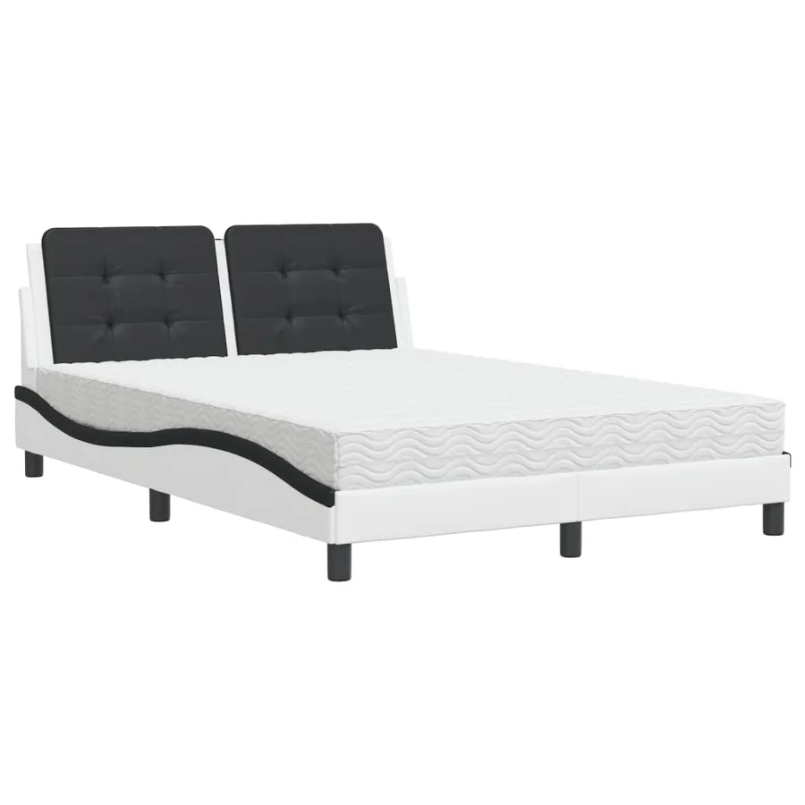 Lit avec matelas Zadar blanc et noir 140x200 cm similicuir - 2