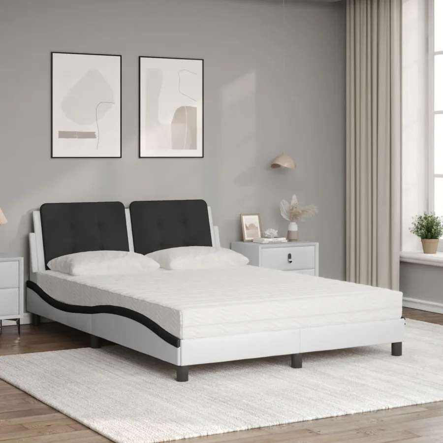 Lit avec matelas Zadar blanc et noir 140x200 cm similicuir - 3