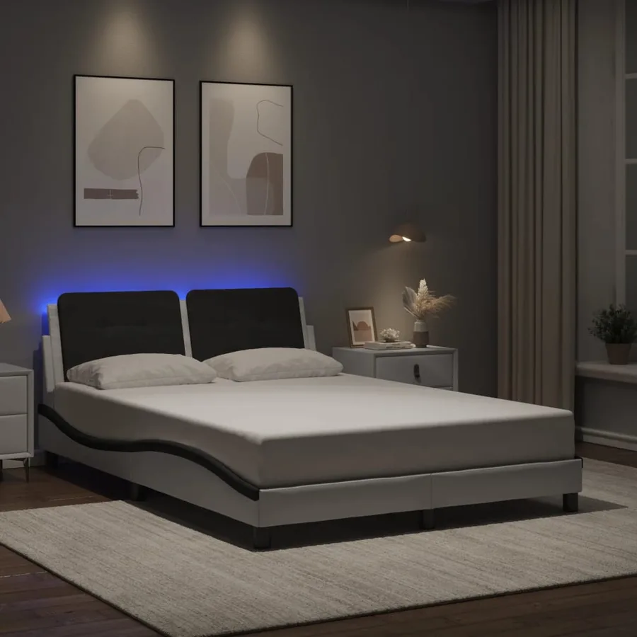 Cadre de lit avec LED sans matelas Zadar blanc et noir 140x190 cm - 4