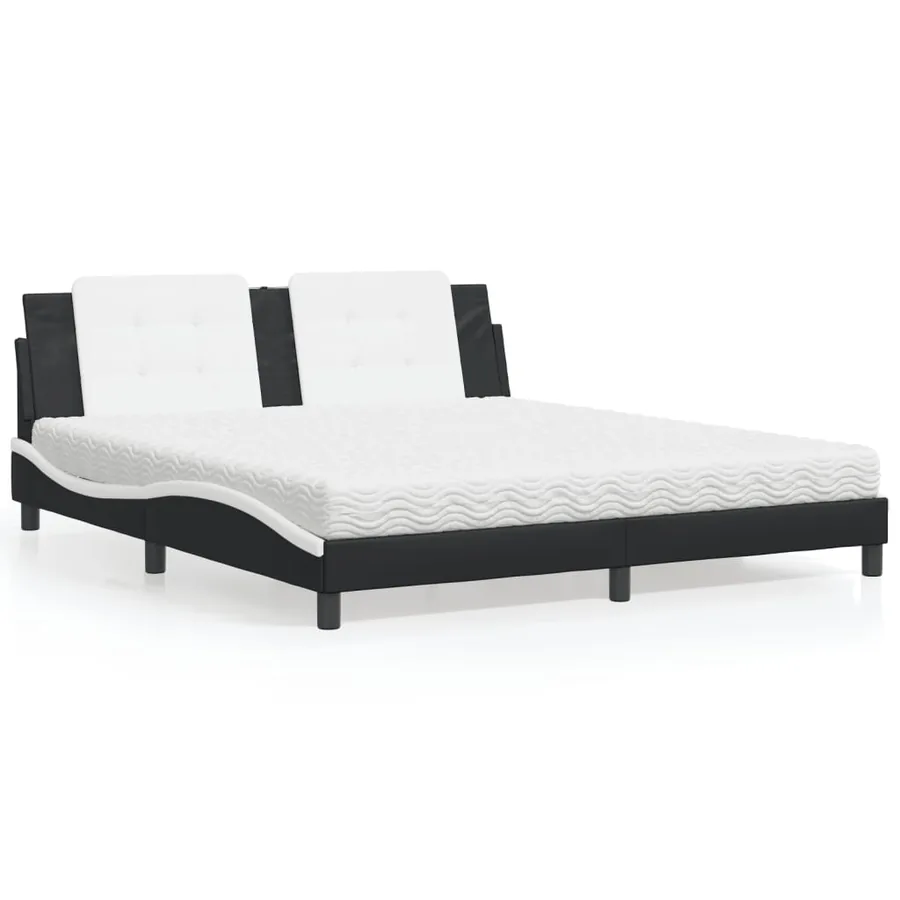 Lit avec matelas Zadar noir et blanc 180x200 cm similicuir